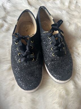 Keds Black Glitter Low-Top Sneakers with Satin Laces